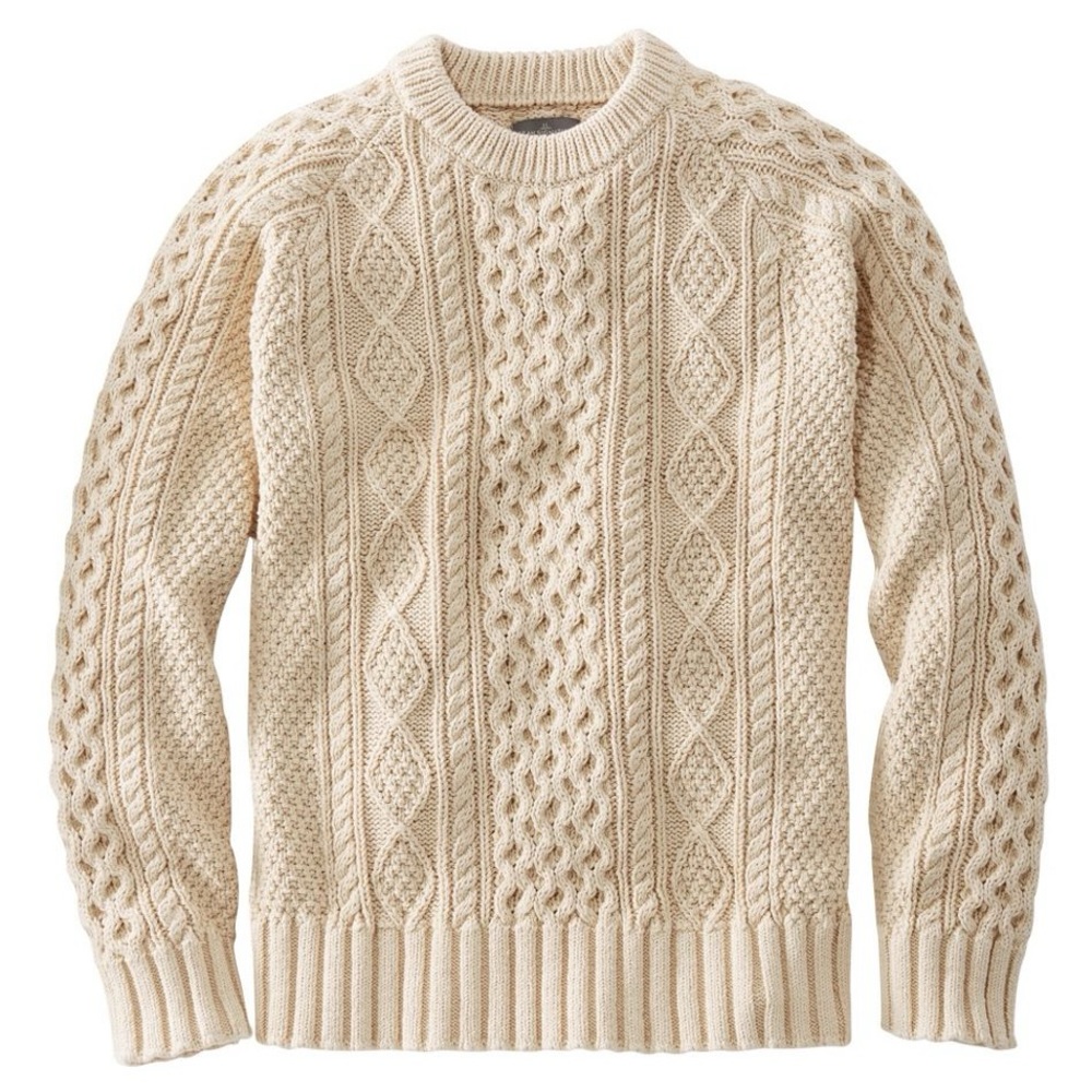 LL Bean Signature Beige Cotton Fisherman Crewneck Sweater Men’s Large TALL NWT